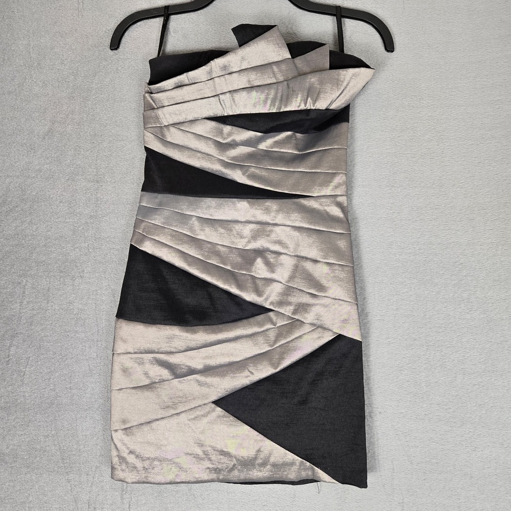 Vintage Jessica McClintock Dress Womens 4 Black Gray Strapless Asymmetric Party